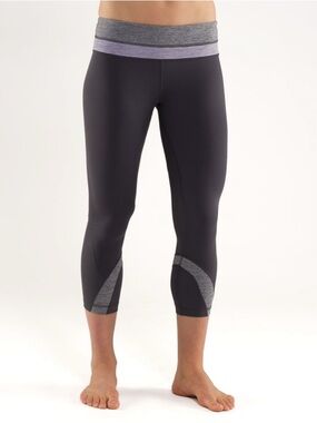 Lululemon Run Inspire Crop Black with Light Purple Lilac Accent Leggings